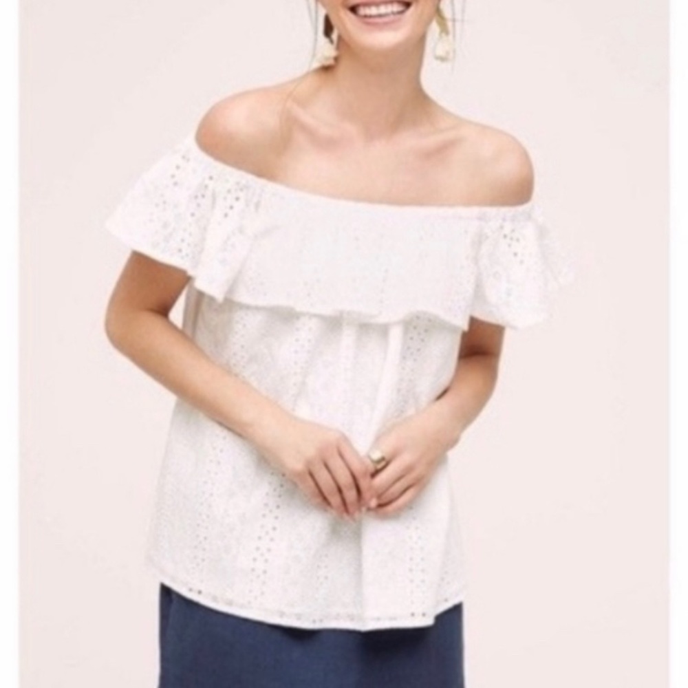 NWOT Anthropologie Eri & Ali Off the Shoulder White Eyelet Top Medium